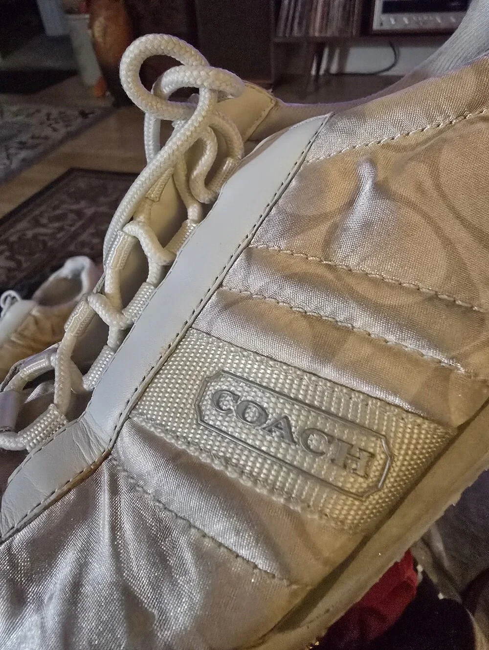 Coach Women's Size 10B Gold And White Signature Kirby Canvas Tennis Shoes!